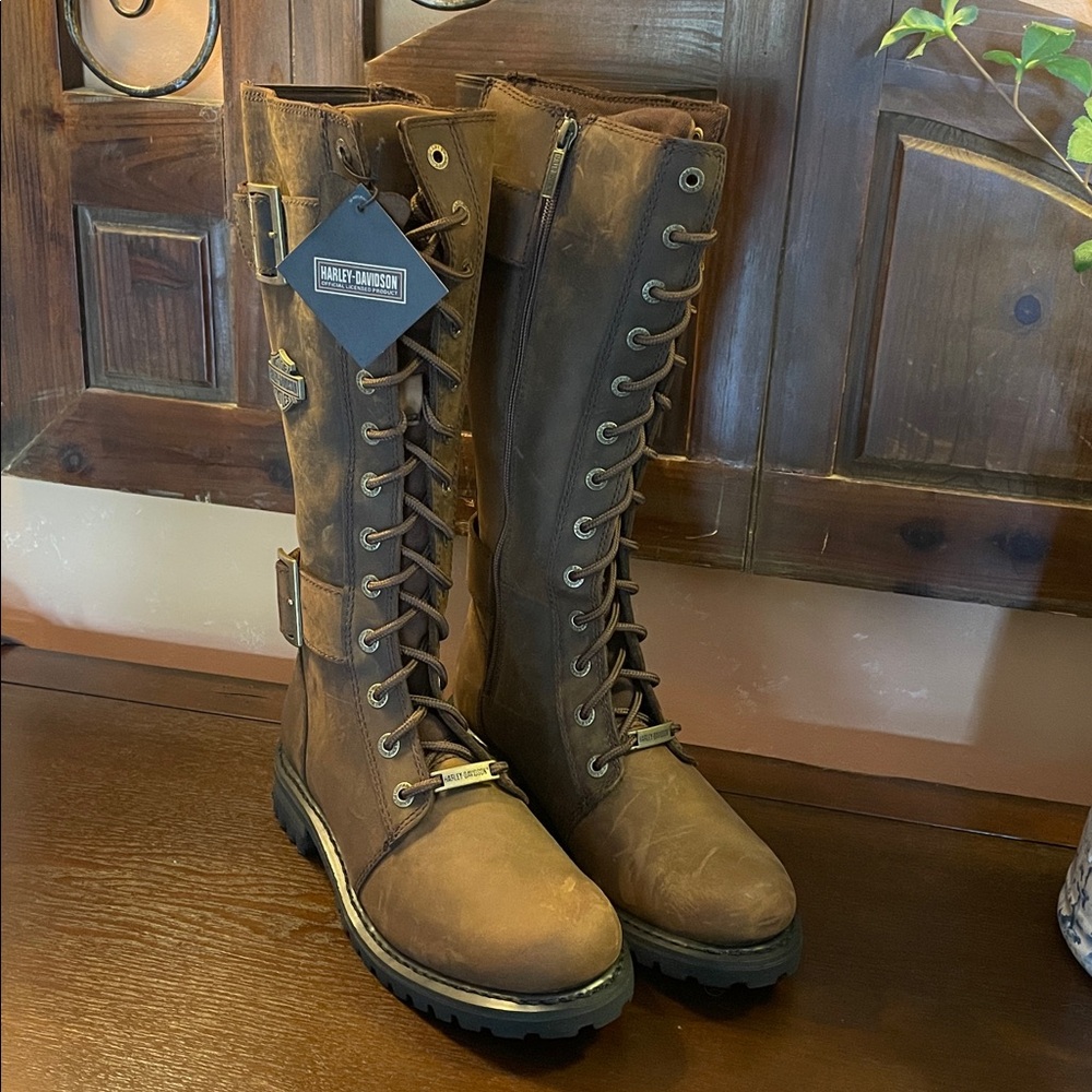 Brown Tall Harley Davidson Motorcycle Boots Size 8.5